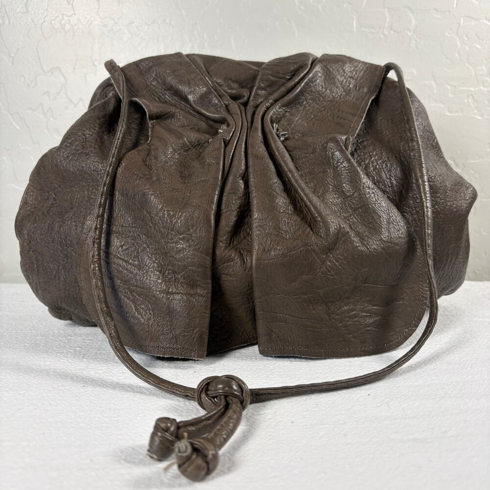 Vintage 1980s Marco Avane Brown Leather Sculptural Frame Shoulder Bag Minimalist - Picture 2 of 11